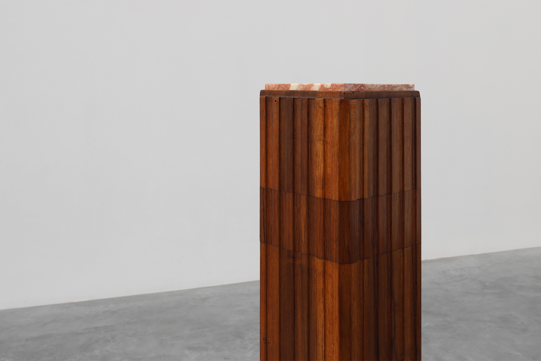 Art Deco oak and red marble pedestal or side table, France 1920sthumbnail